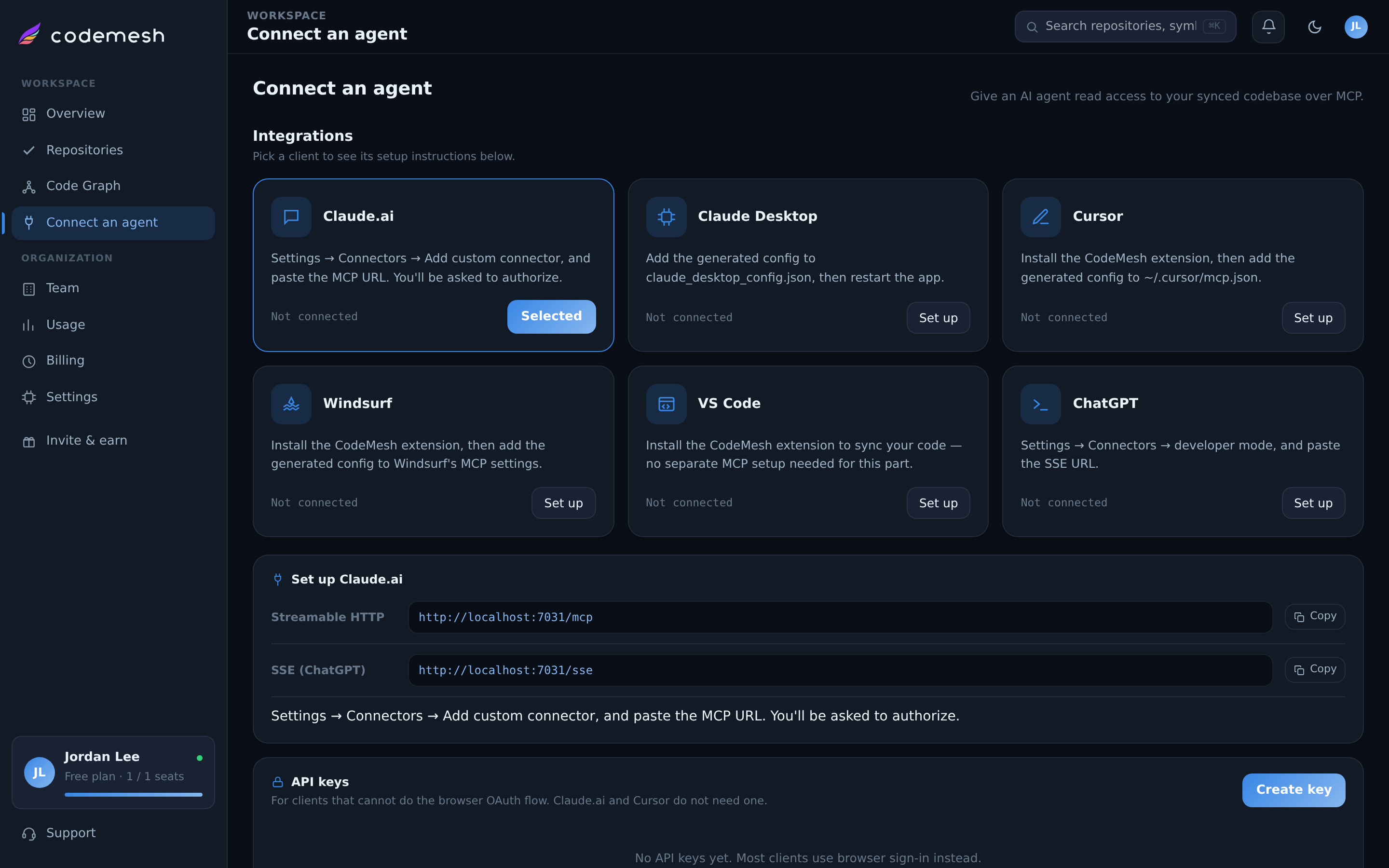 Installing the CodeMesh extension from the editor's extensions panel